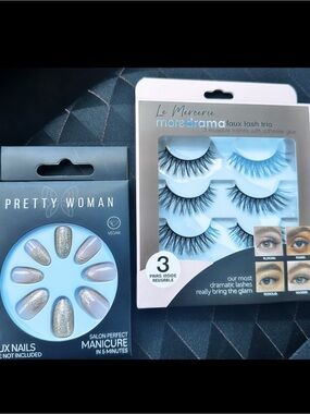 Nail and Lash Combo Pack! Faux Lash Trio - Black Dramatic Lashes & Salon Nails.